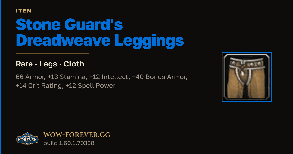 The preview card for Stone Guard's Dreadweave Leggings