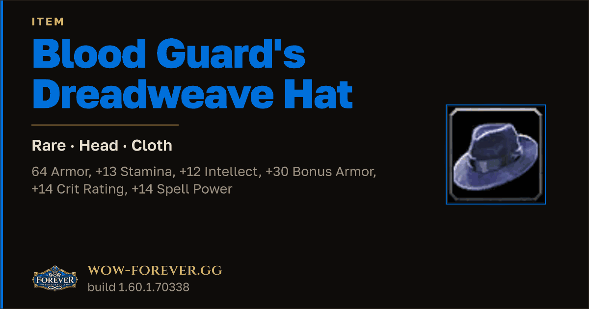 The preview card for Blood Guard's Dreadweave Hat