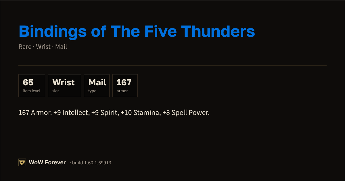 The preview card for Bindings of The Five Thunders - Rare Mail Wrist