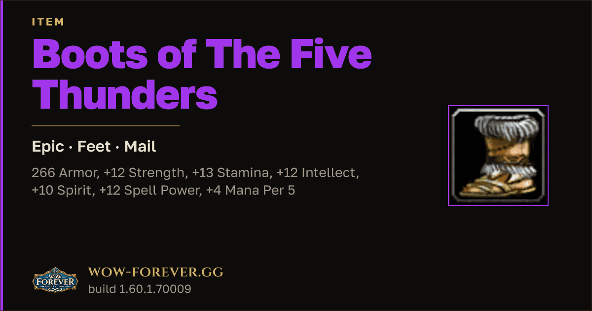 The preview card for Boots of The Five Thunders - Epic Mail Feet