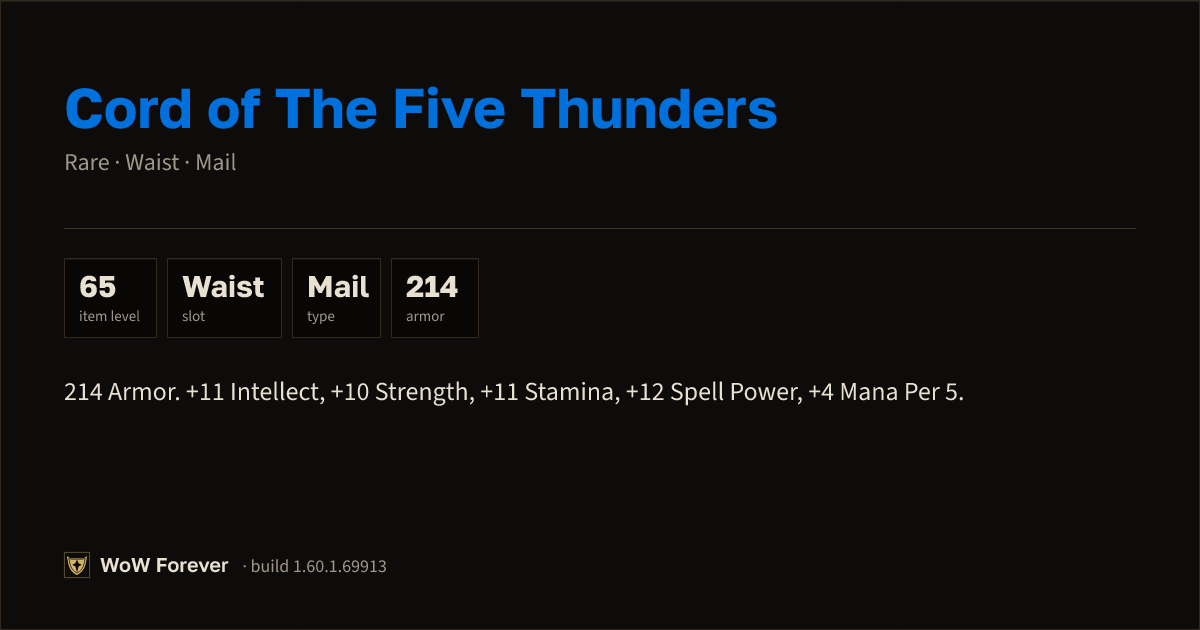 The preview card for Cord of The Five Thunders - Rare Mail Waist