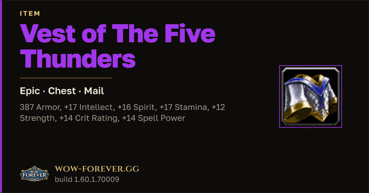 The preview card for Vest of The Five Thunders - Epic Mail Chest