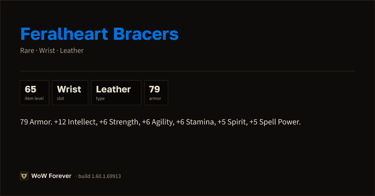 The preview card for Feralheart Bracers - Rare Leather Wrist