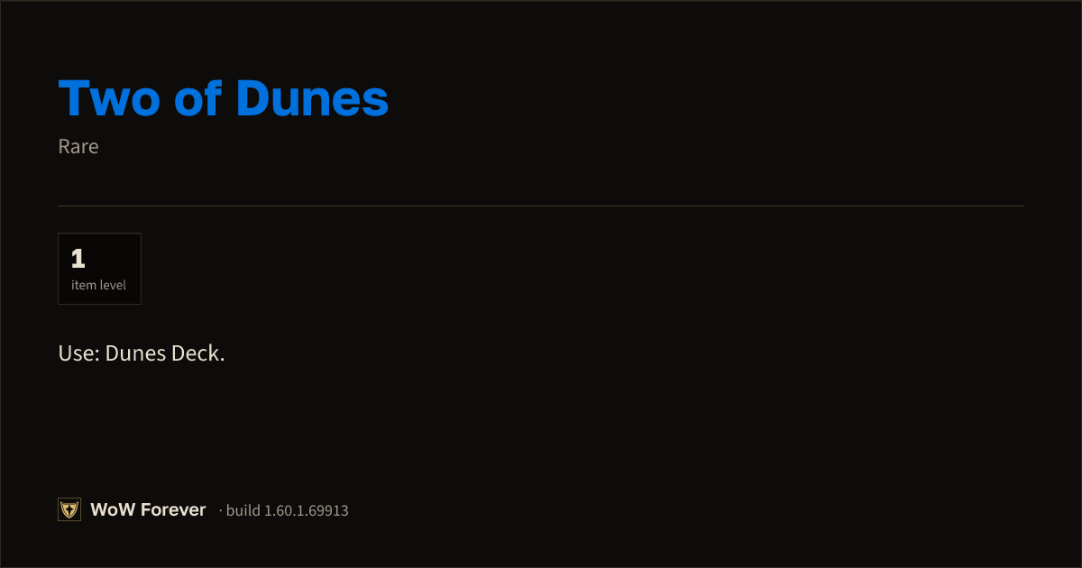The preview card for Two of Dunes - Rare Item, Item Level 1