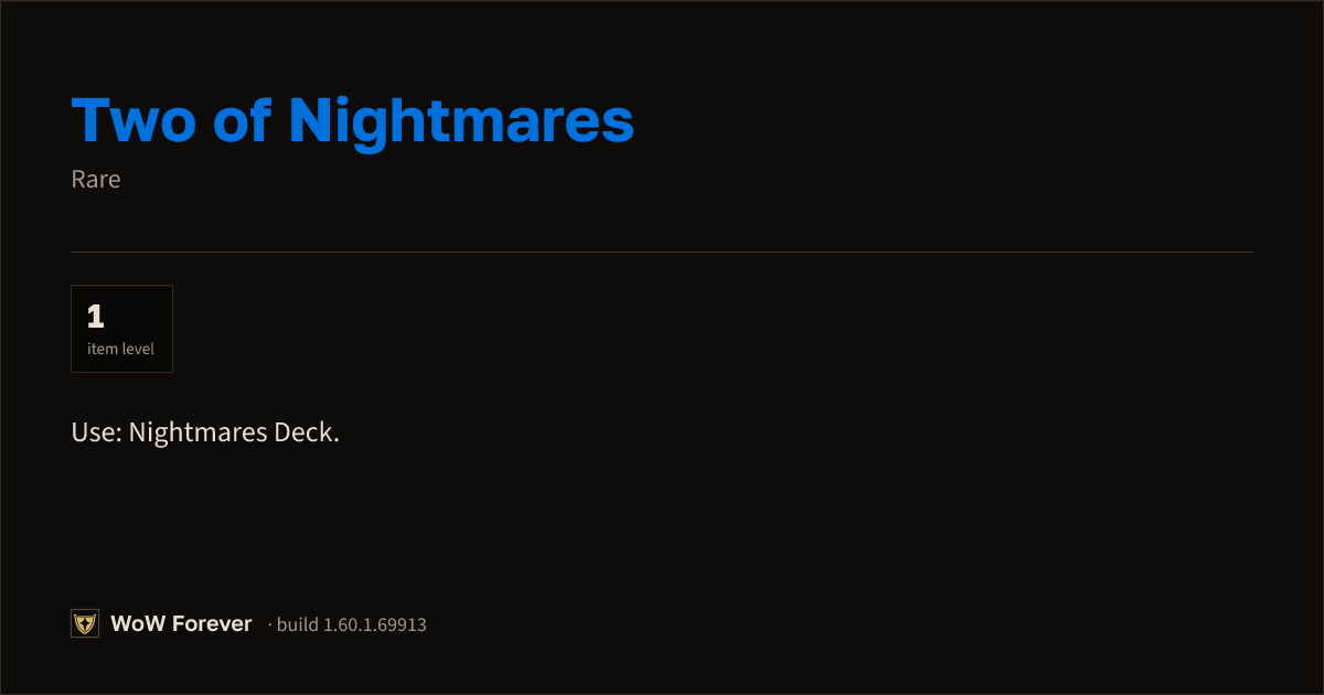 The preview card for Two of Nightmares - Rare Item, Item Level 1