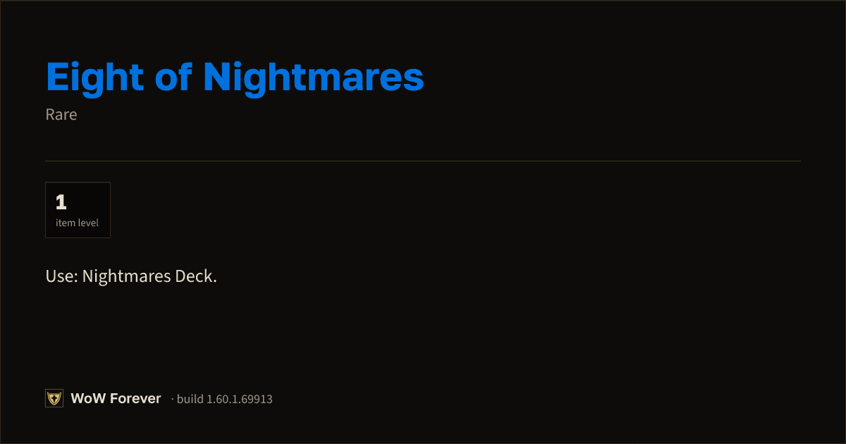 The preview card for Eight of Nightmares - Rare Item, Item Level 1