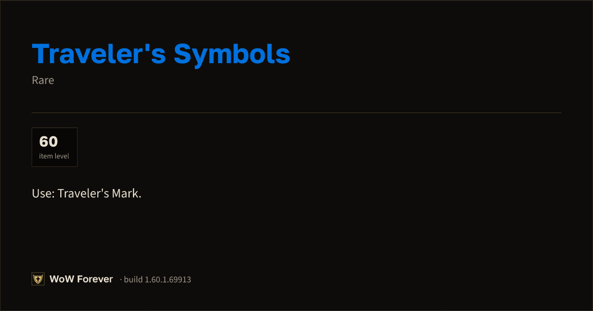 The preview card for Traveler's Symbols - Rare Armor Item, Item Level 60