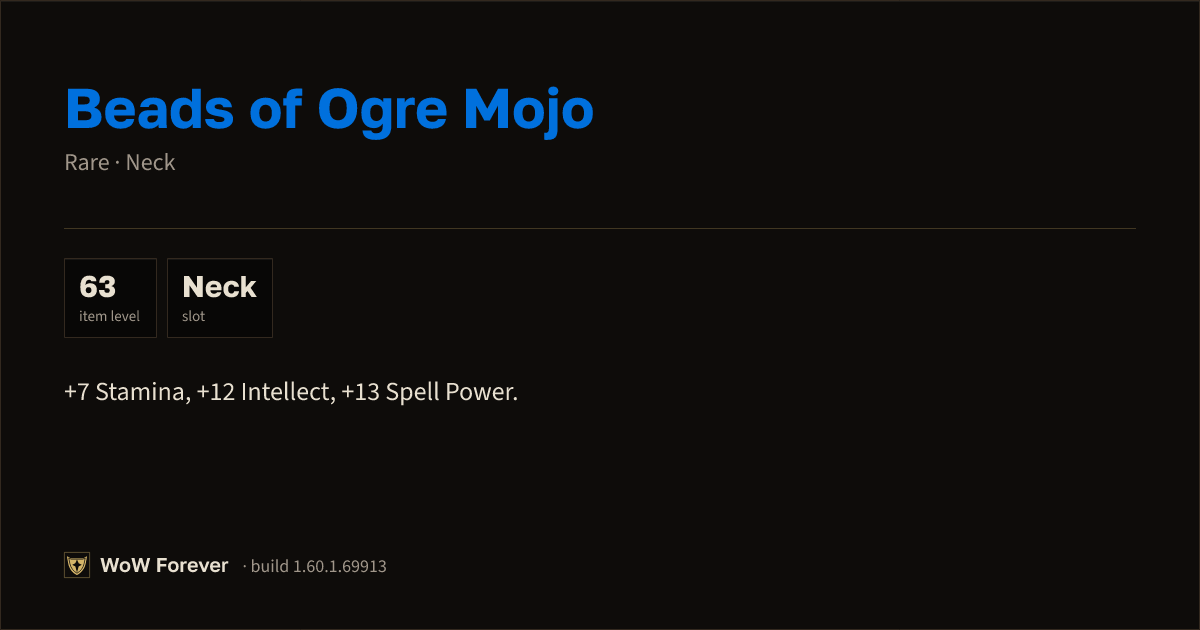 The preview card for Beads of Ogre Mojo - Rare Necklace, Item Level 63
