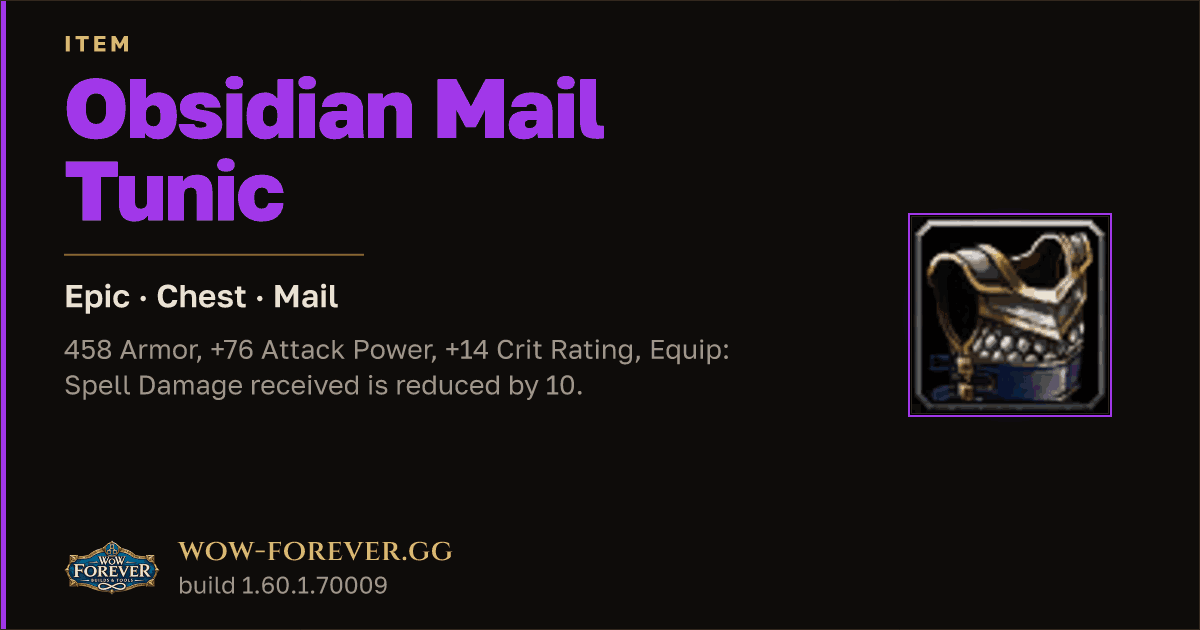 The preview card for Obsidian Mail Tunic - Epic Mail Chest