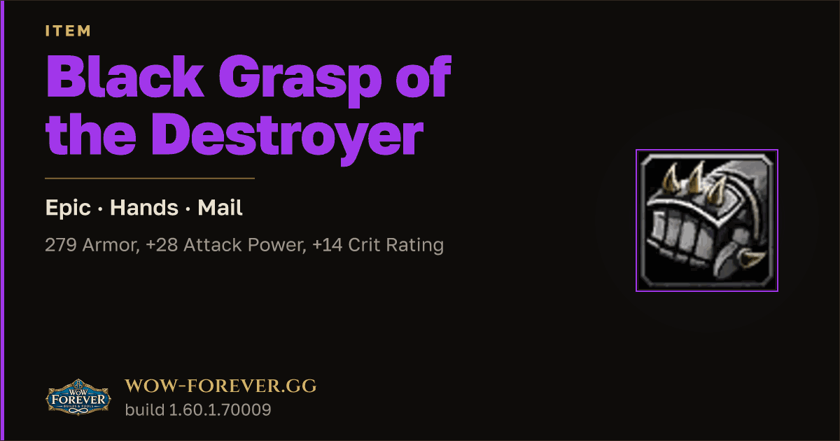 The preview card for Black Grasp of the Destroyer - Epic Mail Hands