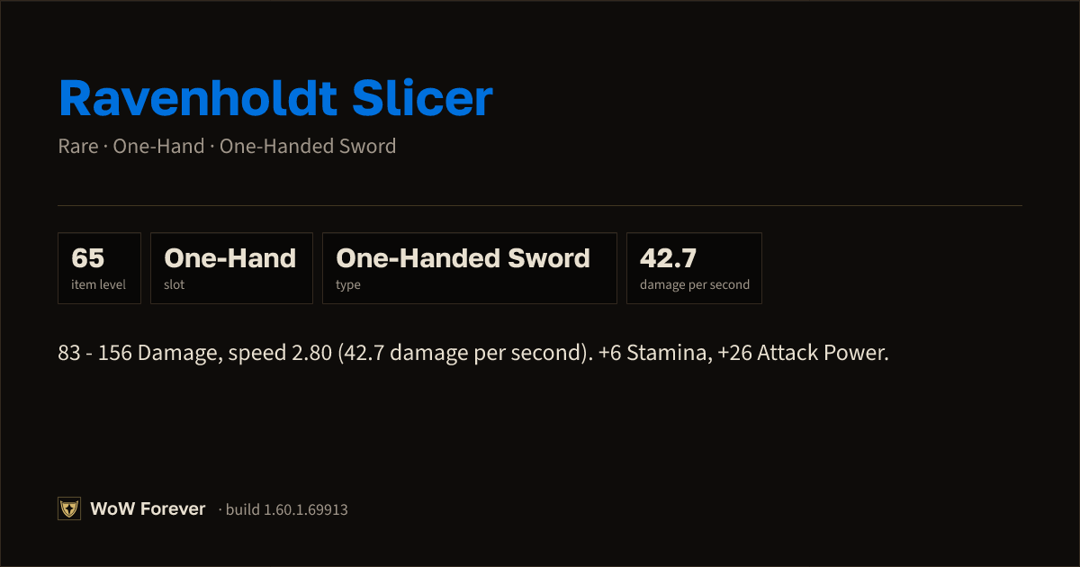 The preview card for Ravenholdt Slicer - Rare One-Hand Sword