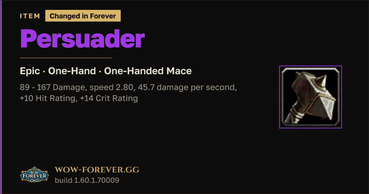 The preview card for Persuader - Epic One-Hand Mace, Item Level 63