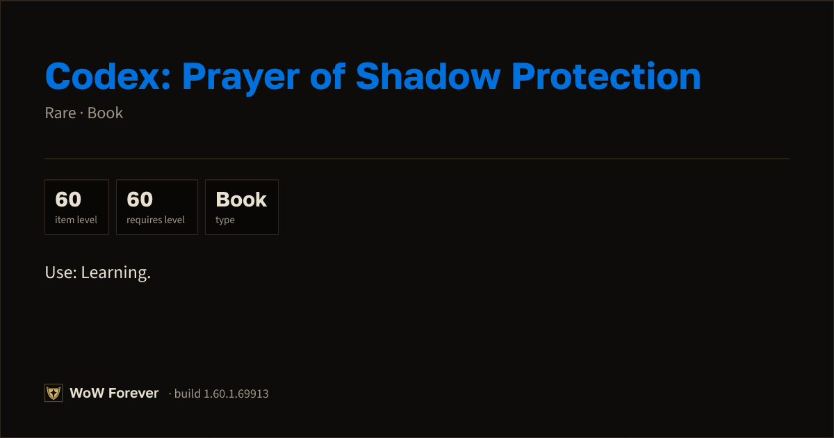 The preview card for Codex: Prayer of Shadow Protection - Rare Book