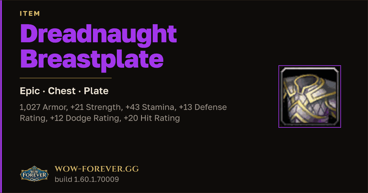 The preview card for Dreadnaught Breastplate - Epic Plate Chest