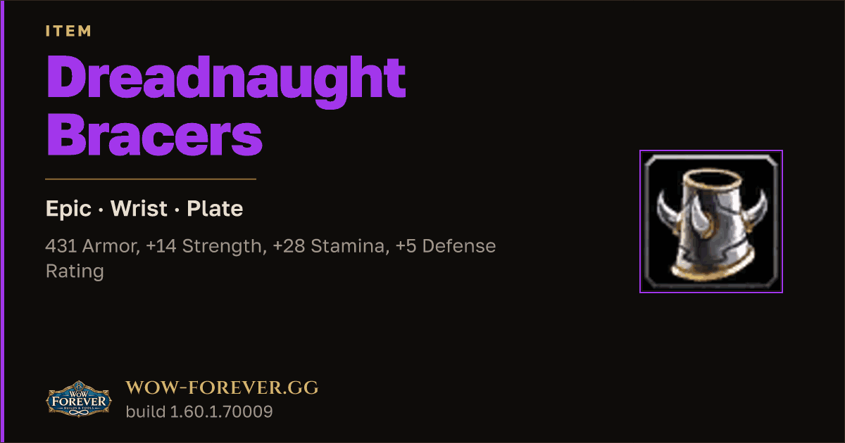 The preview card for Dreadnaught Bracers - Epic Plate Wrist