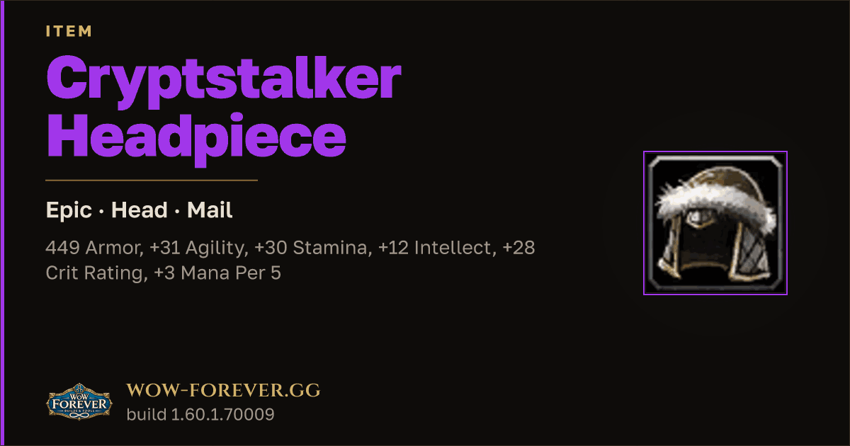 The preview card for Cryptstalker Headpiece - Epic Mail Head