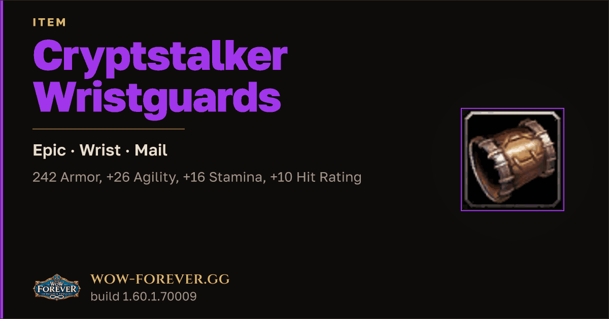 The preview card for Cryptstalker Wristguards - Epic Mail Wrist