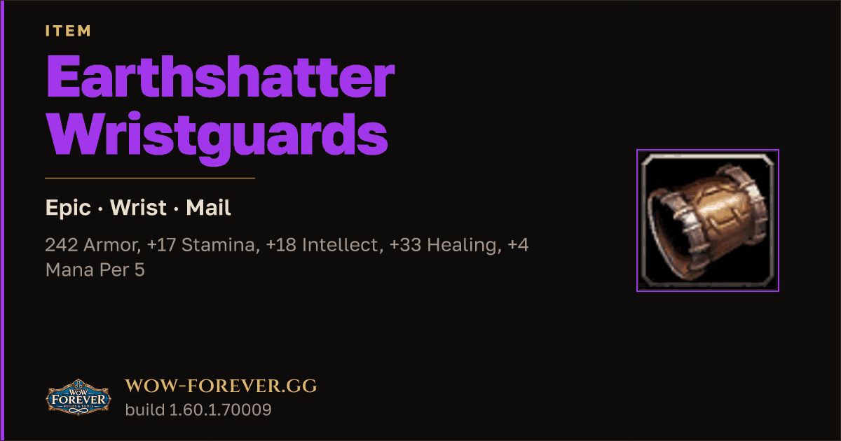 The preview card for Earthshatter Wristguards - Epic Mail Wrist