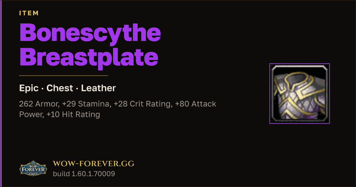 The preview card for Bonescythe Breastplate - Epic Leather Chest