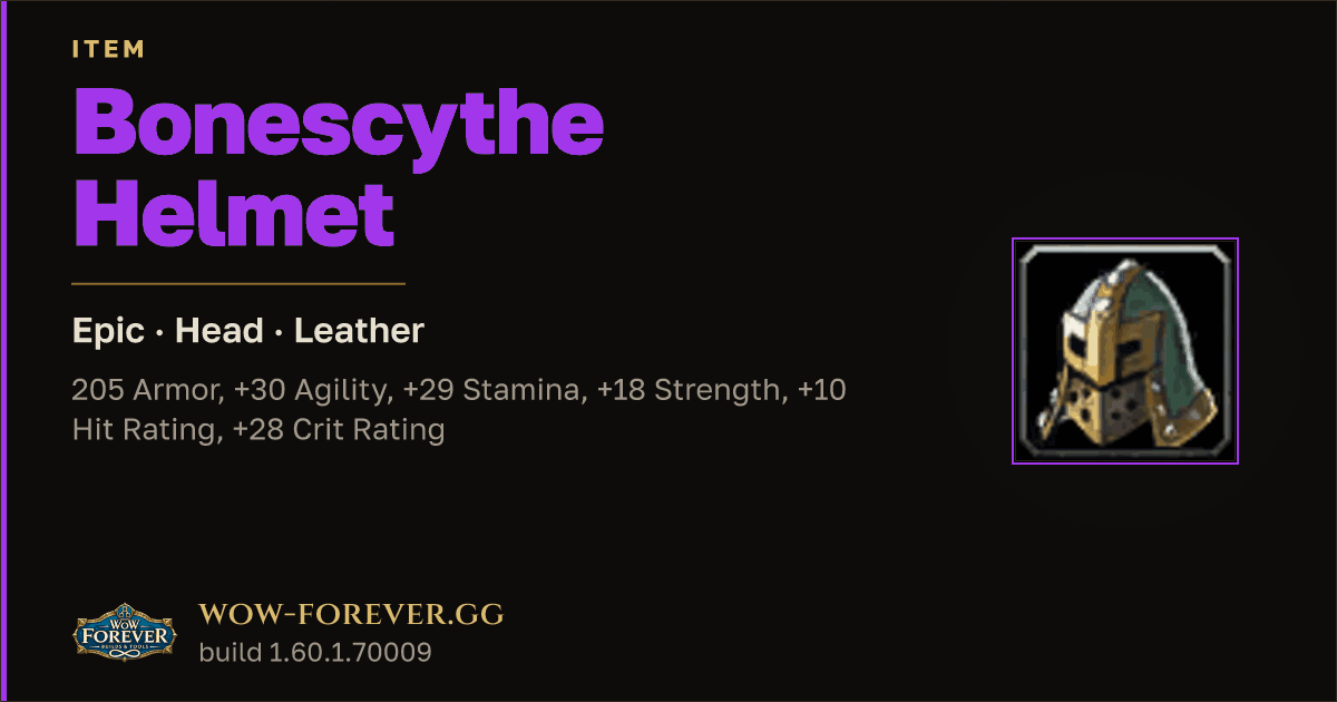 The preview card for Bonescythe Helmet - Epic Leather Head