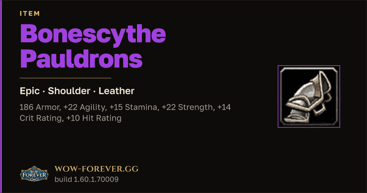 The preview card for Bonescythe Pauldrons - Epic Leather Shoulder