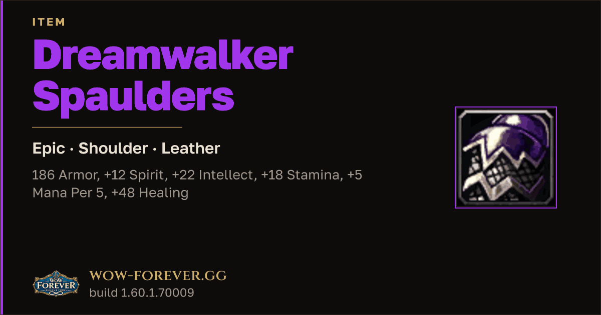 The preview card for Dreamwalker Spaulders - Epic Leather Shoulder