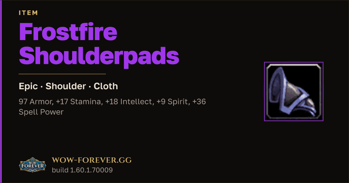 The preview card for Frostfire Shoulderpads - Epic Cloth Shoulder
