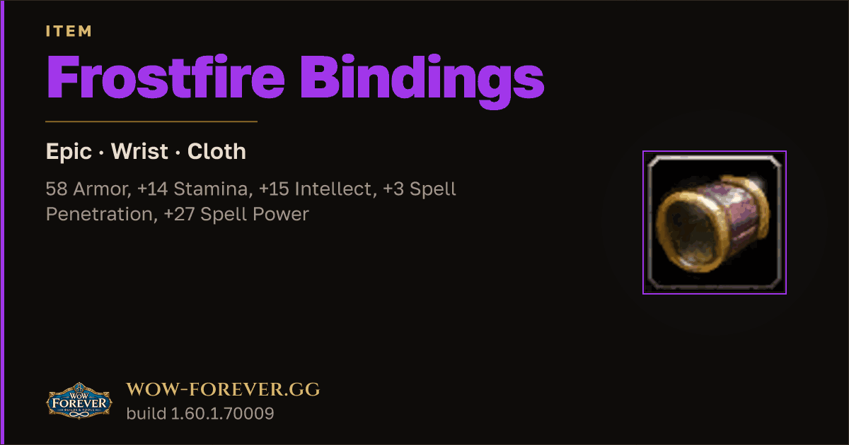 The preview card for Frostfire Bindings - Epic Cloth Wrist