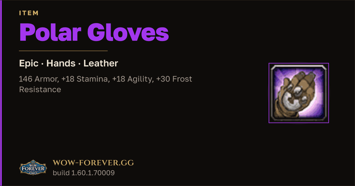 The preview card for Polar Gloves - Epic Leather Hands, Item Level 80