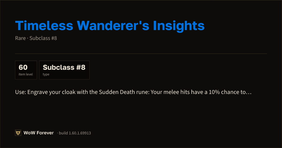 The preview card for Timeless Wanderer's Insights - Rare Consumable