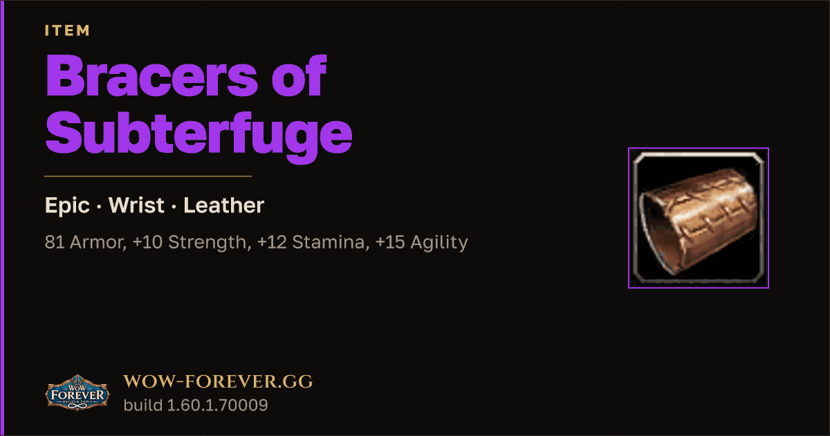The preview card for Bracers of Subterfuge - Epic Leather Wrist