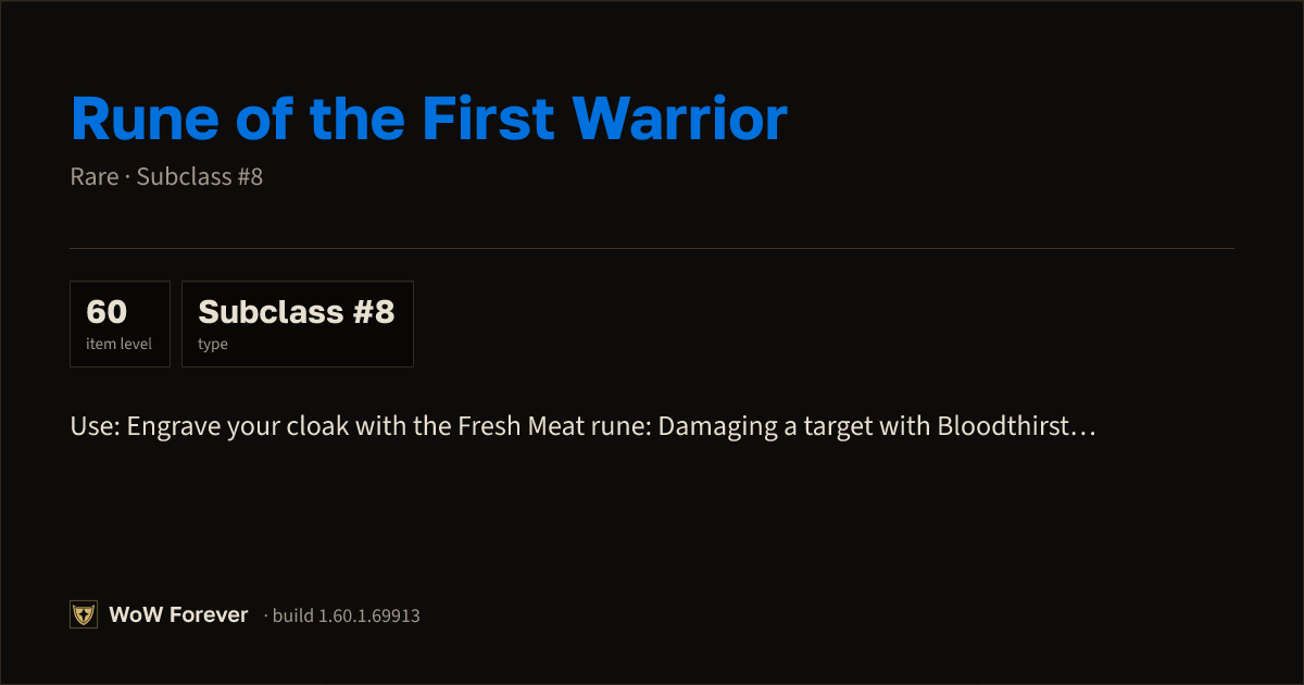 The preview card for Rune of the First Warrior - Rare Consumable
