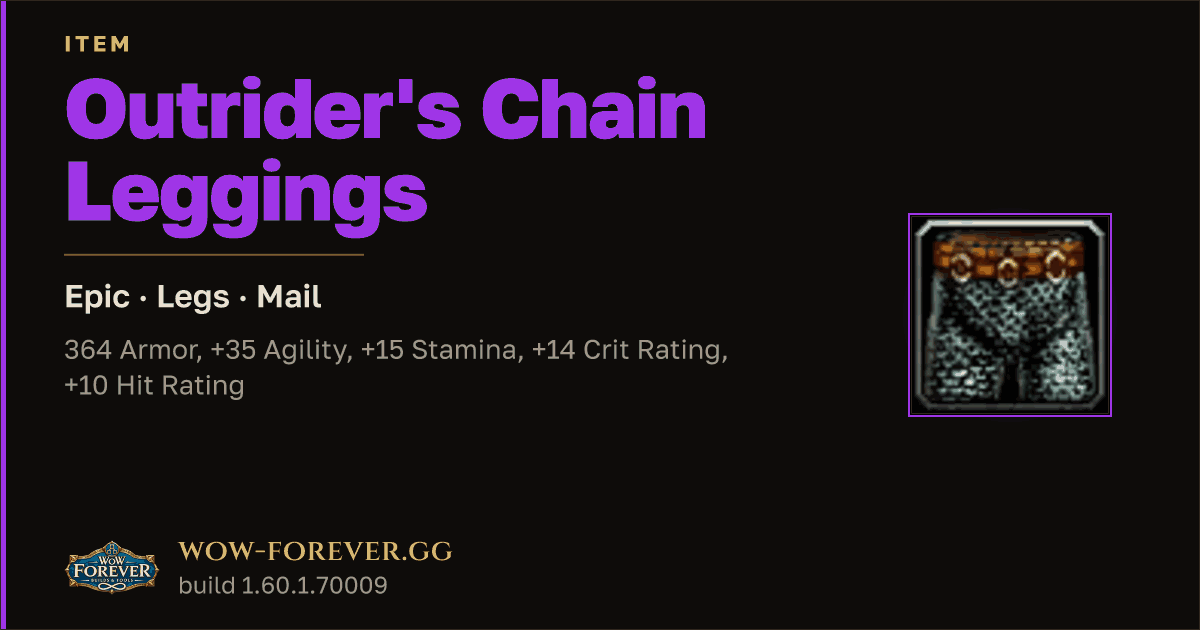 The preview card for Outrider's Chain Leggings - Epic Mail Legs