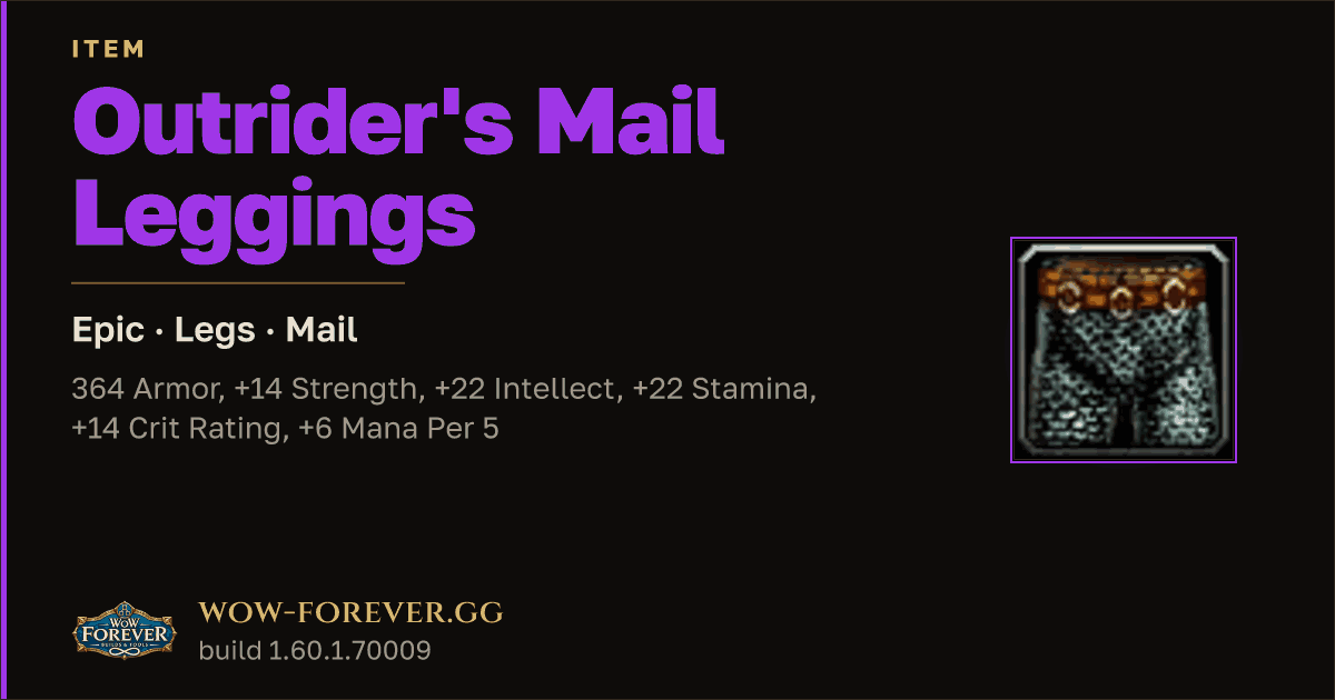 The preview card for Outrider's Mail Leggings - Epic Mail Legs