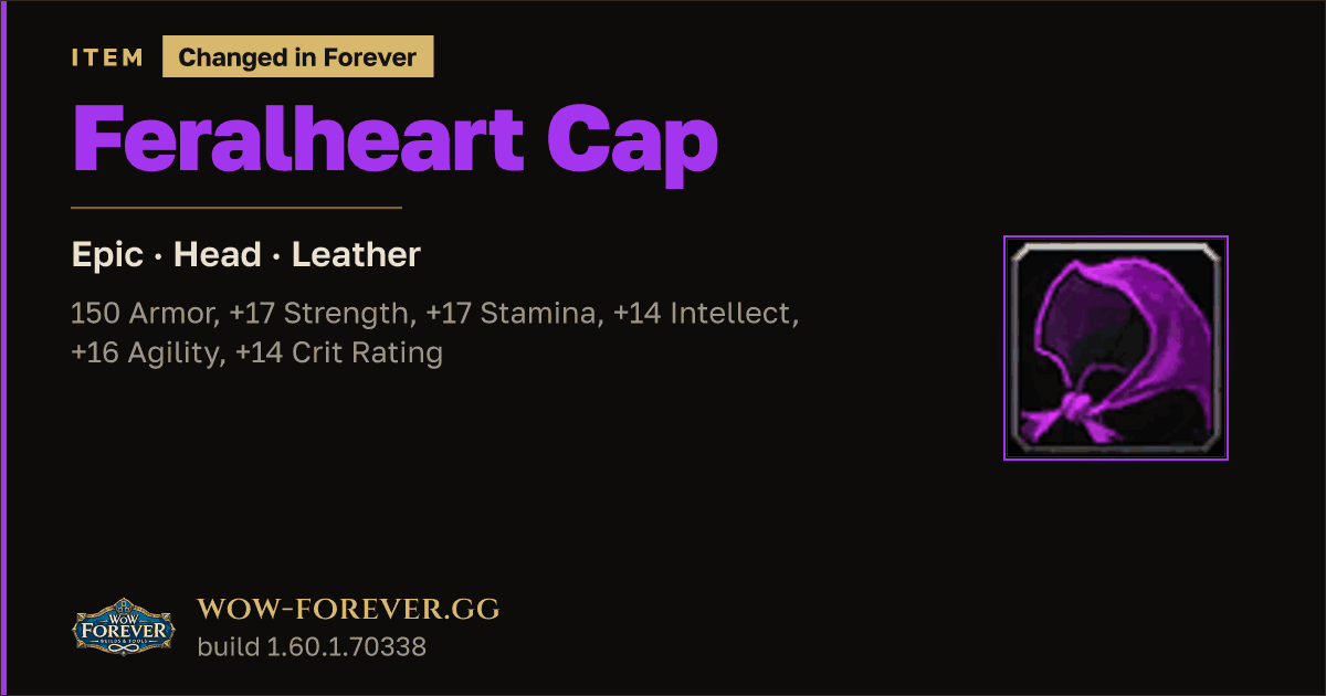The preview card for Feralheart Cap