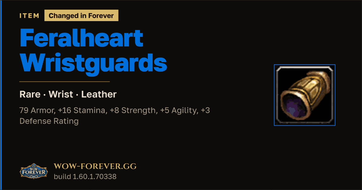 The preview card for Feralheart Wristguards