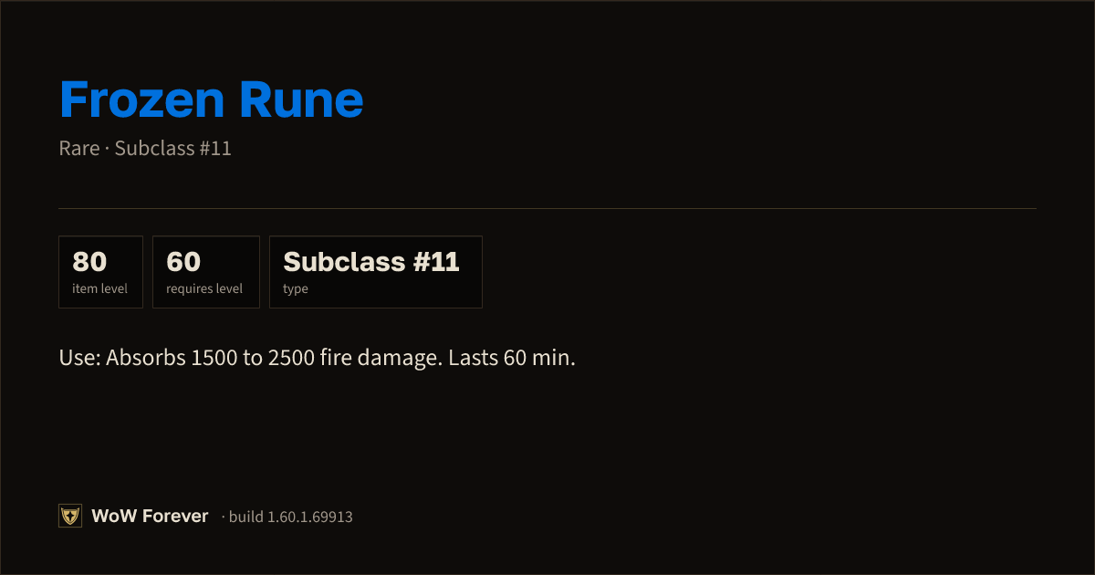 The preview card for Frozen Rune - Rare Trade Good Used in 13 Recipes