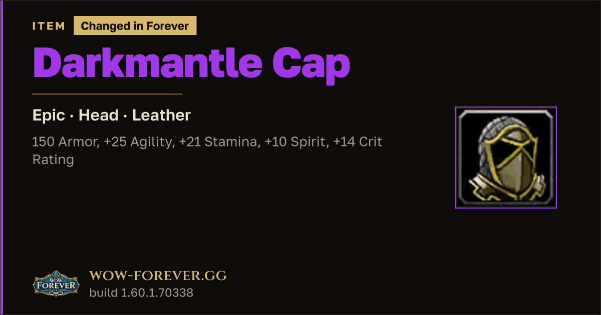 The preview card for Darkmantle Cap