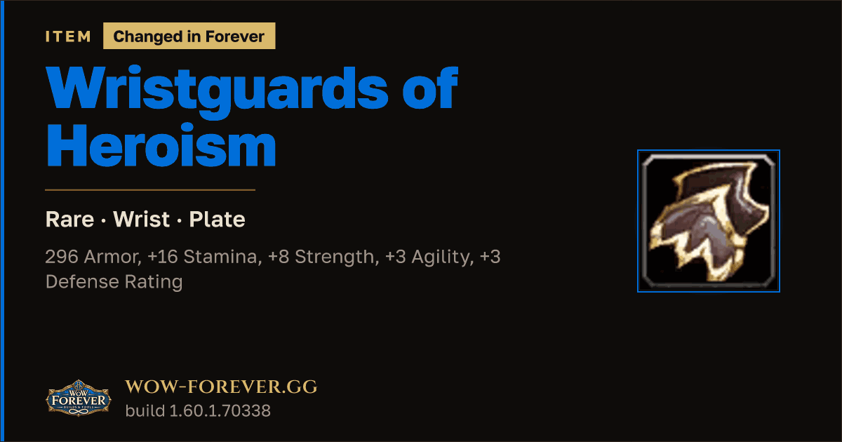 The preview card for Wristguards of Heroism