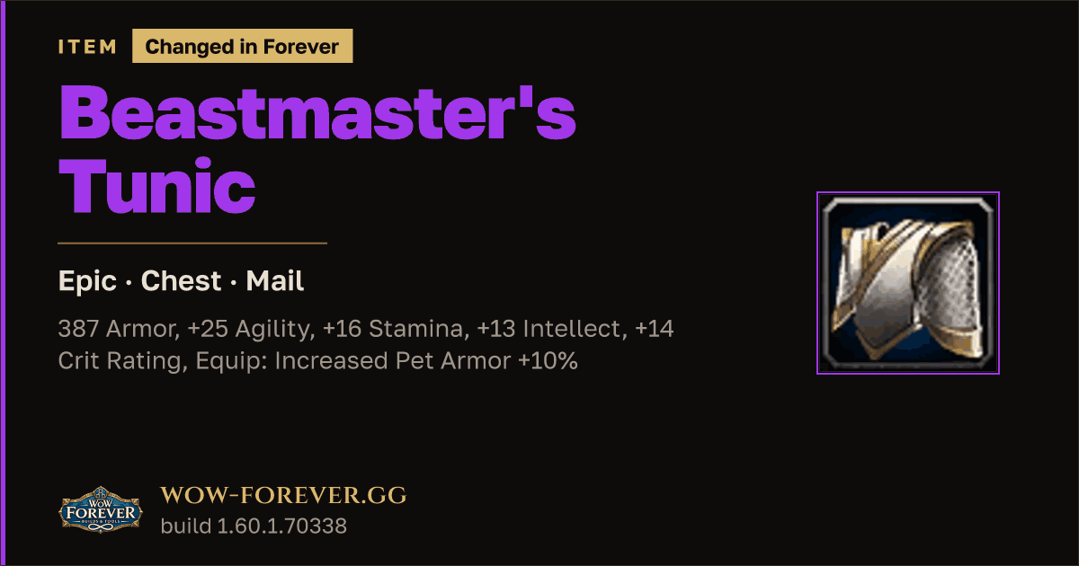 The preview card for Beastmaster's Tunic