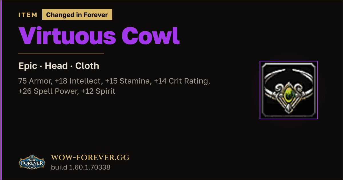 The preview card for Virtuous Cowl