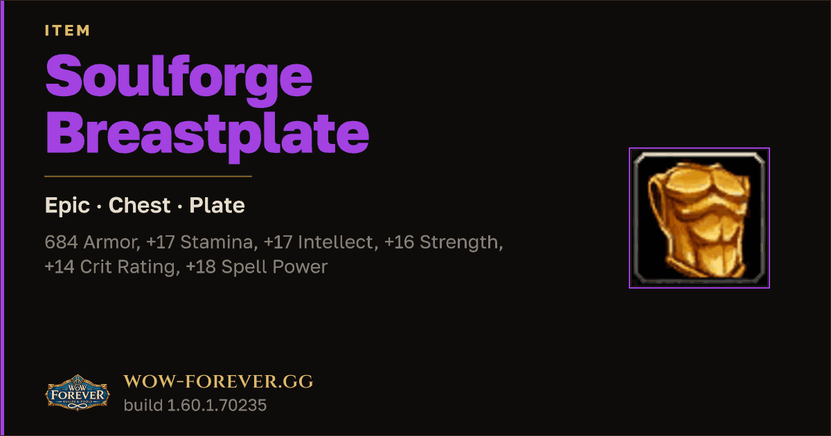 The preview card for Soulforge Breastplate (Paladin only)
