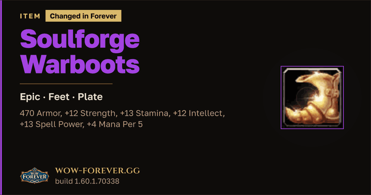 The preview card for Soulforge Warboots