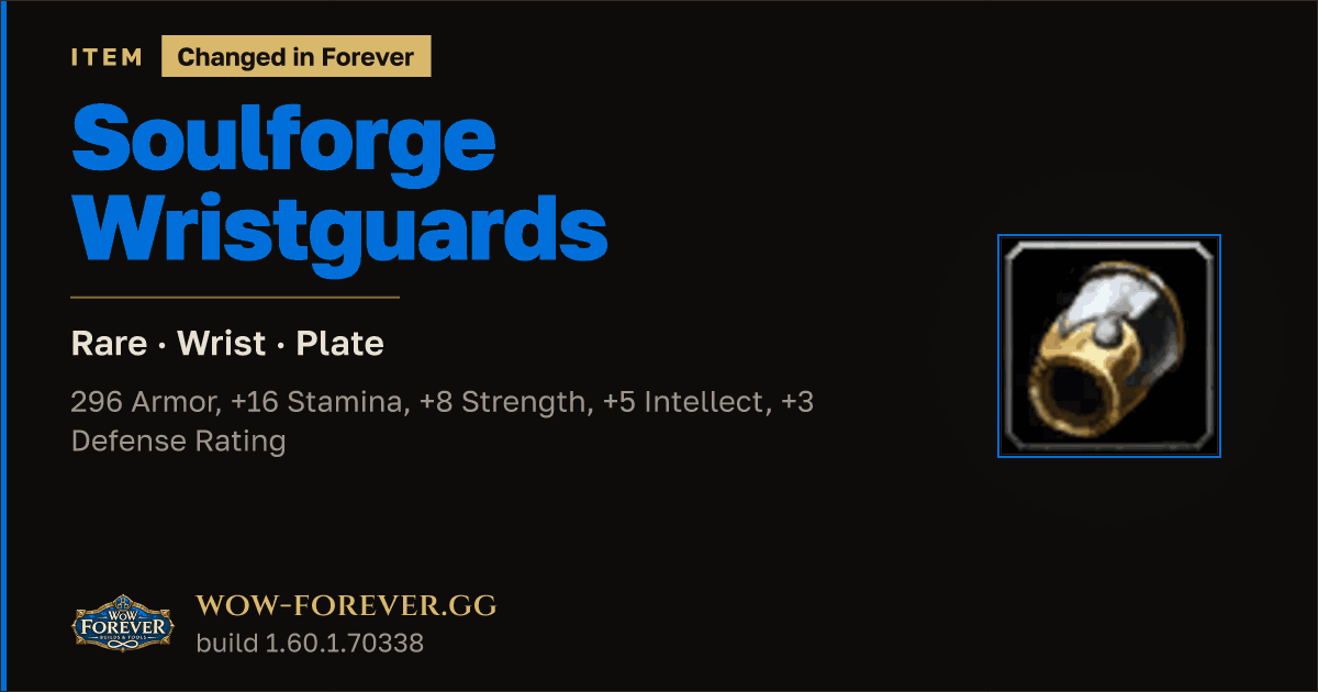 The preview card for Soulforge Wristguards