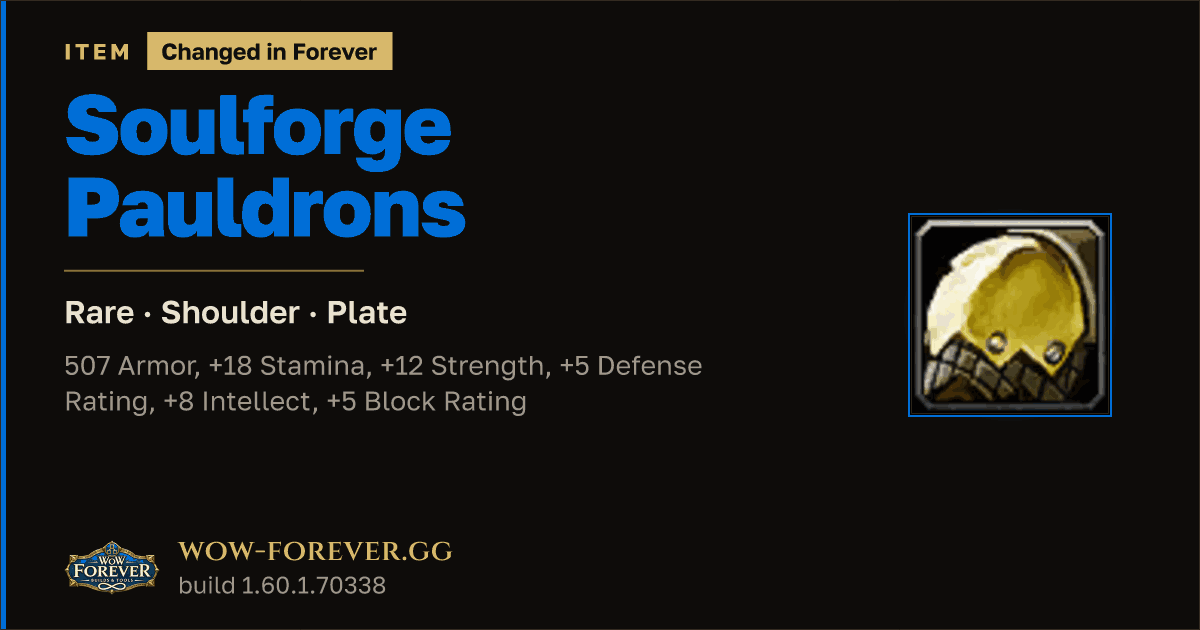The preview card for Soulforge Pauldrons
