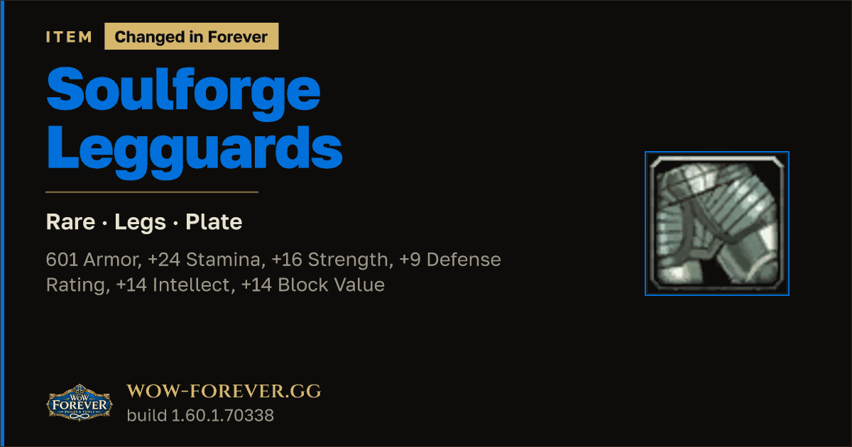 The preview card for Soulforge Legguards