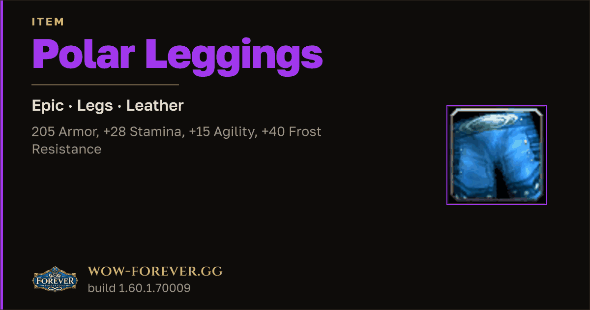 The preview card for Polar Leggings - Epic Leather Legs, Item Level 80
