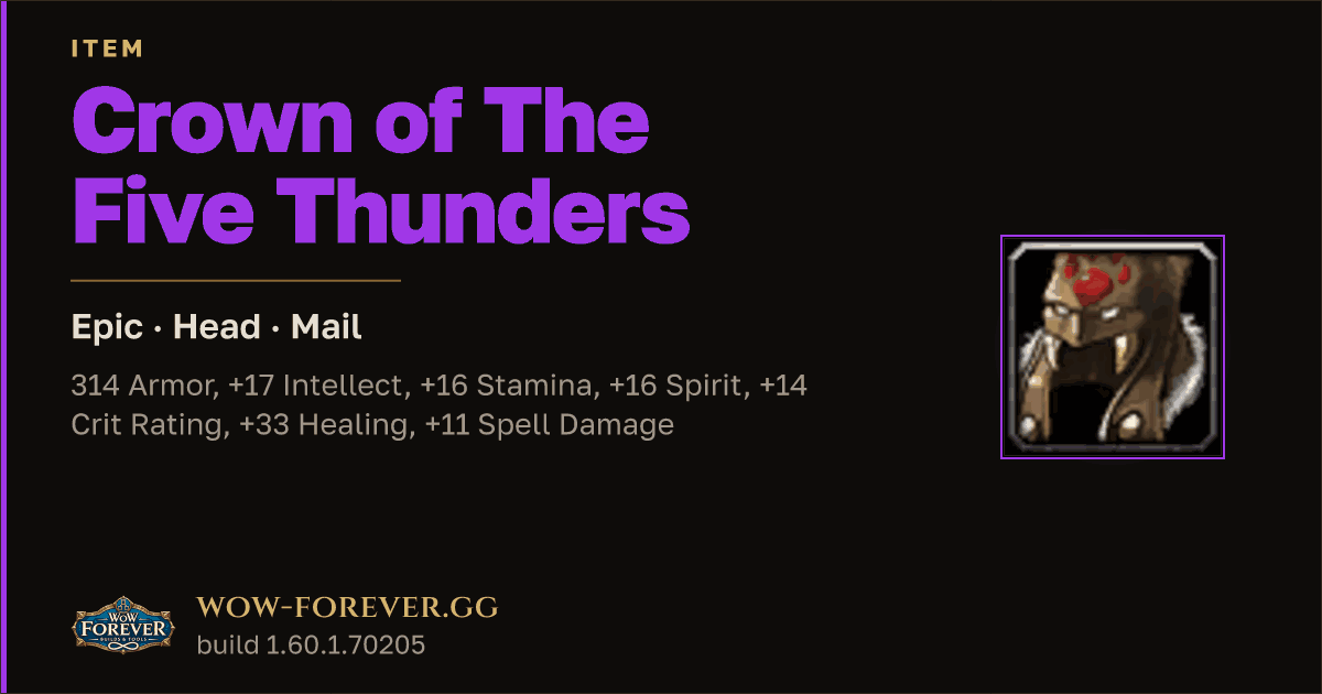 The preview card for Crown of The Five Thunders - Epic Mail Head