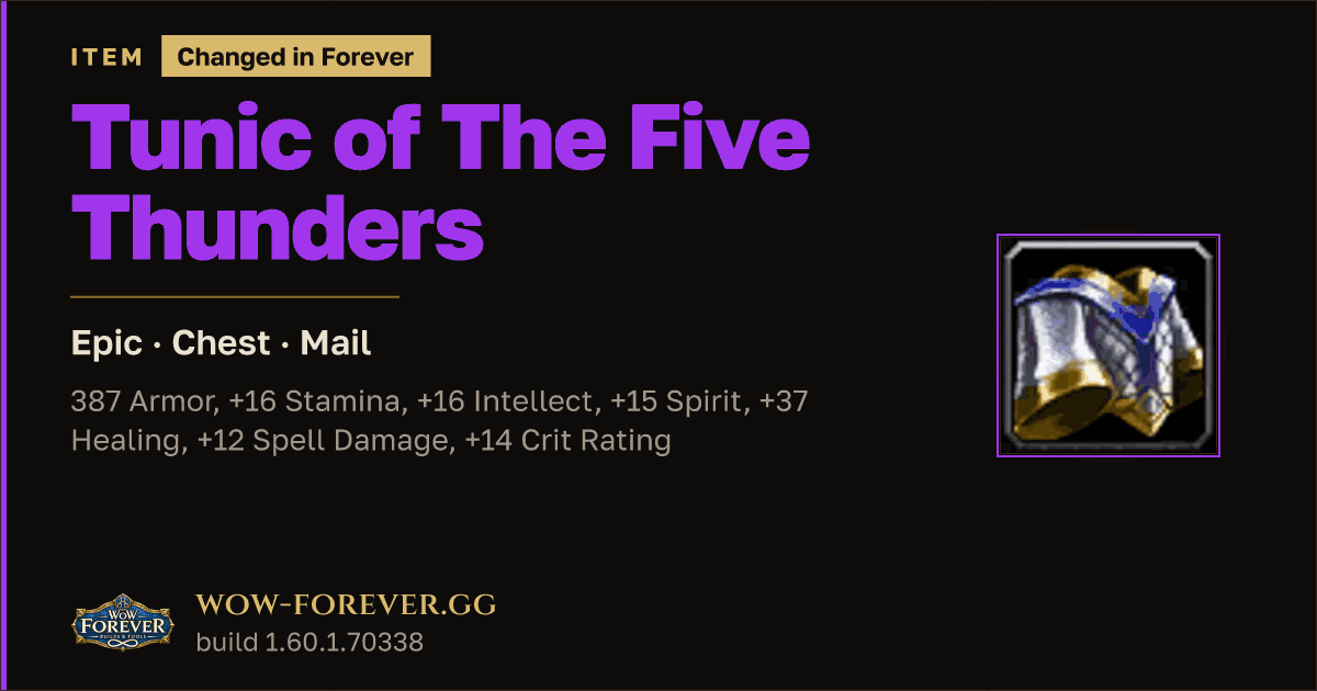 The preview card for Tunic of The Five Thunders