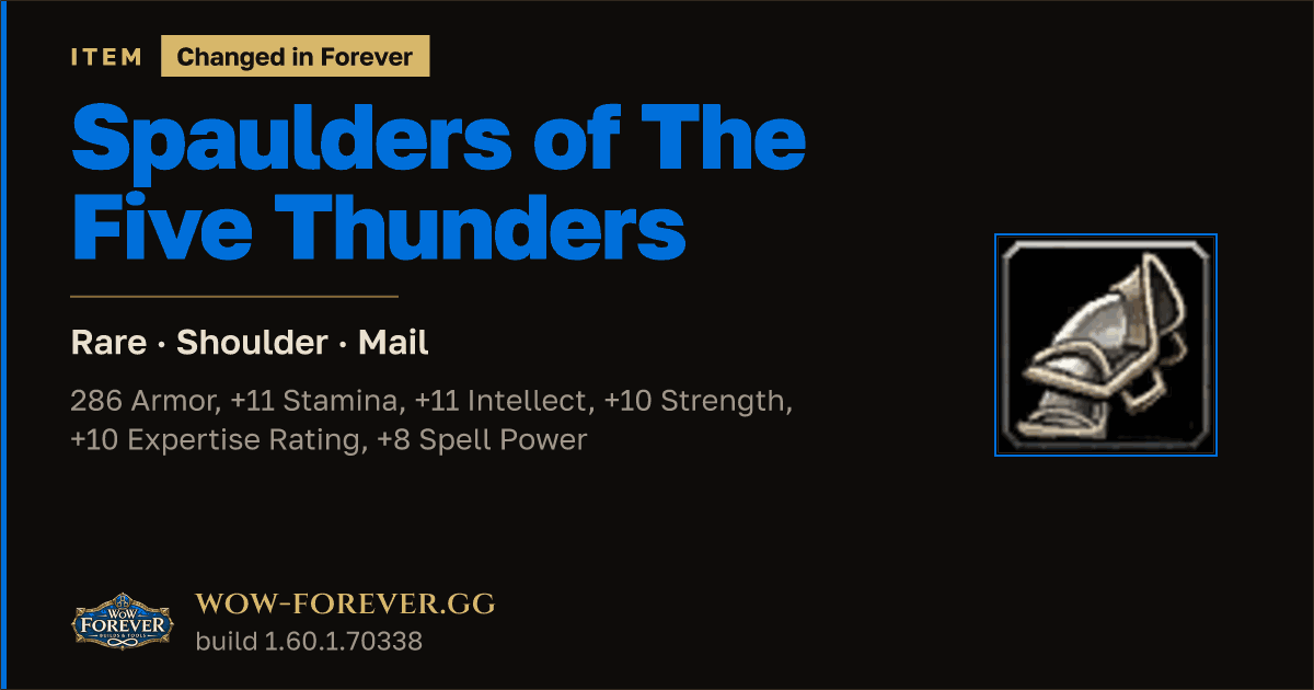 The preview card for Spaulders of The Five Thunders